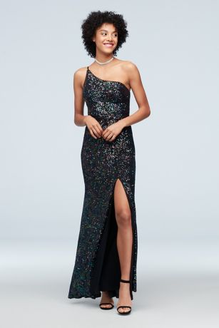 Stretch Sequin One Shoulder Gown with ...